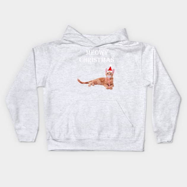 Meowy Christmas Ginger Kitten Kids Hoodie by Art by Deborah Camp